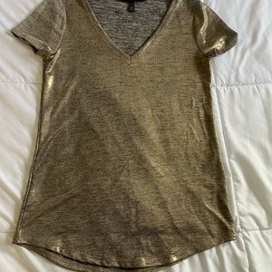 White House Black Market Gold V-Neck Women's Top